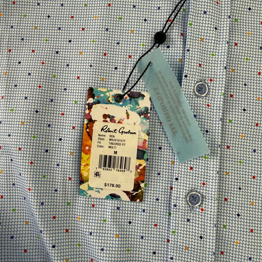 Robert Graham Modern Americana Mens Blue Polka Dot Stretch Shirt Size M Luxury - Picture 9 of 12